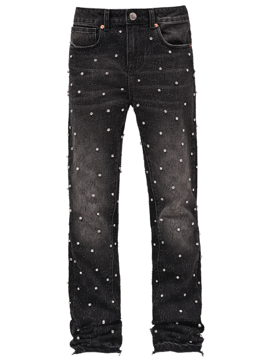 Rhinestone Flare Denim - Black