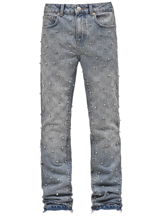 Rhinestone Flare Denim - Light Stone