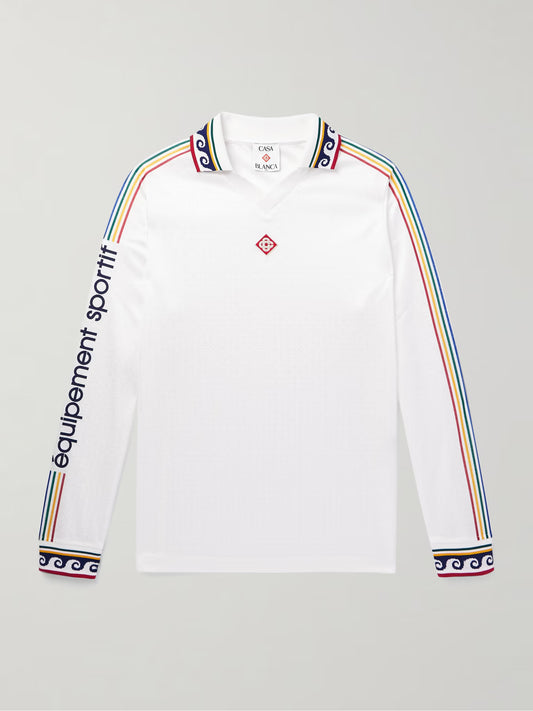 Jacquard-Trimmed Logo-Appliquéd Printed Jersey Polo Shirt